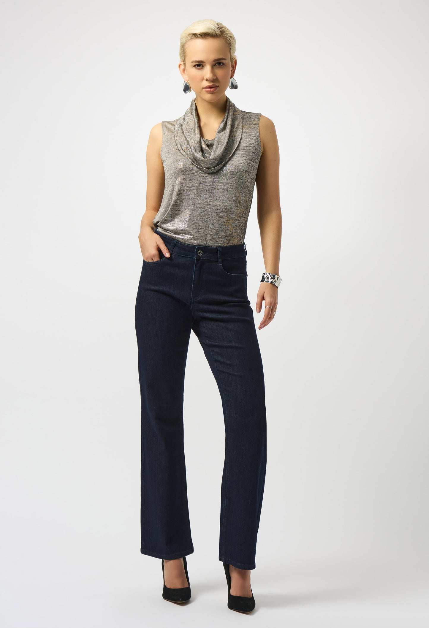 Metallic Cowl Neck Pullover