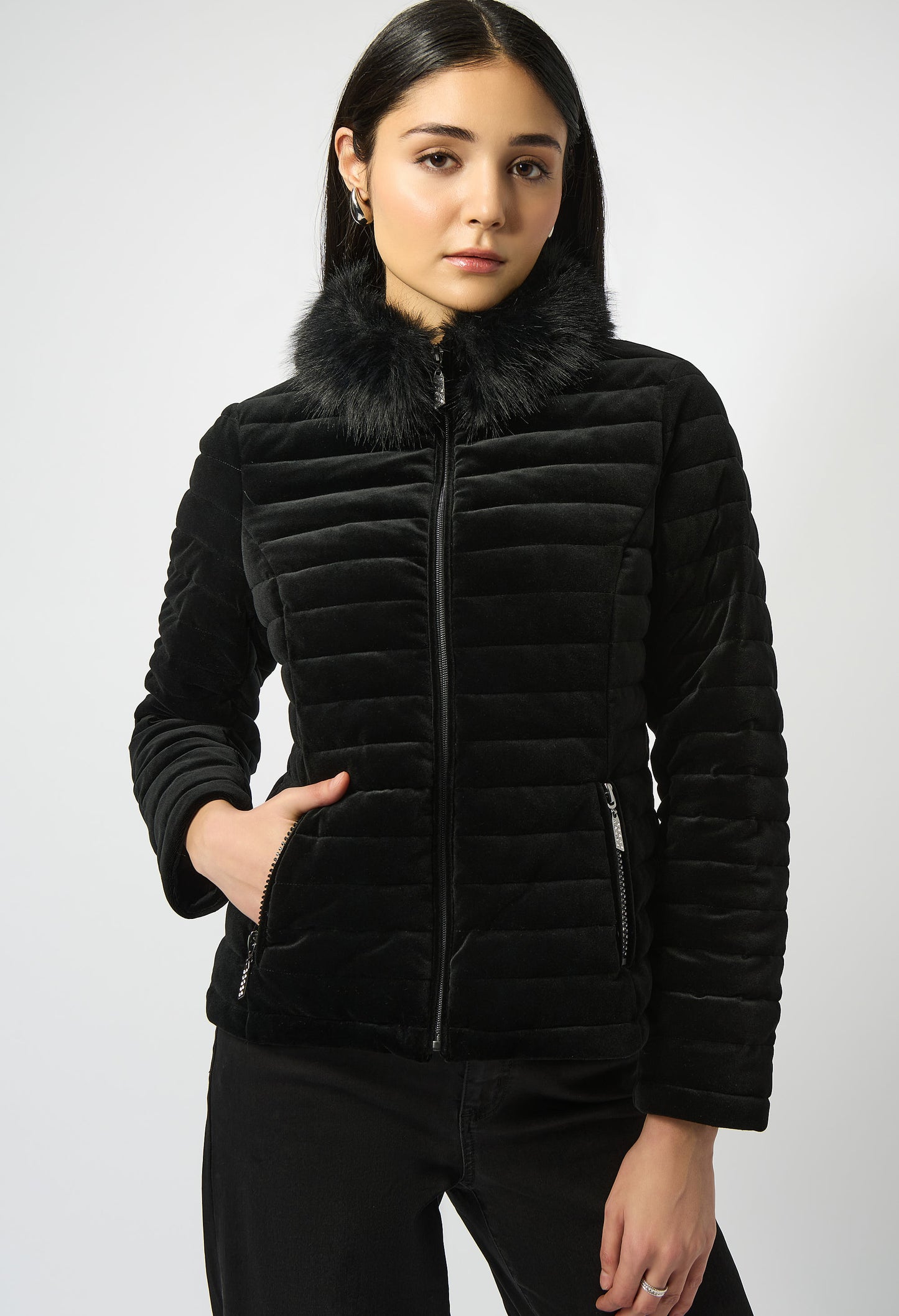 Puffer Jacket With Fur Collar