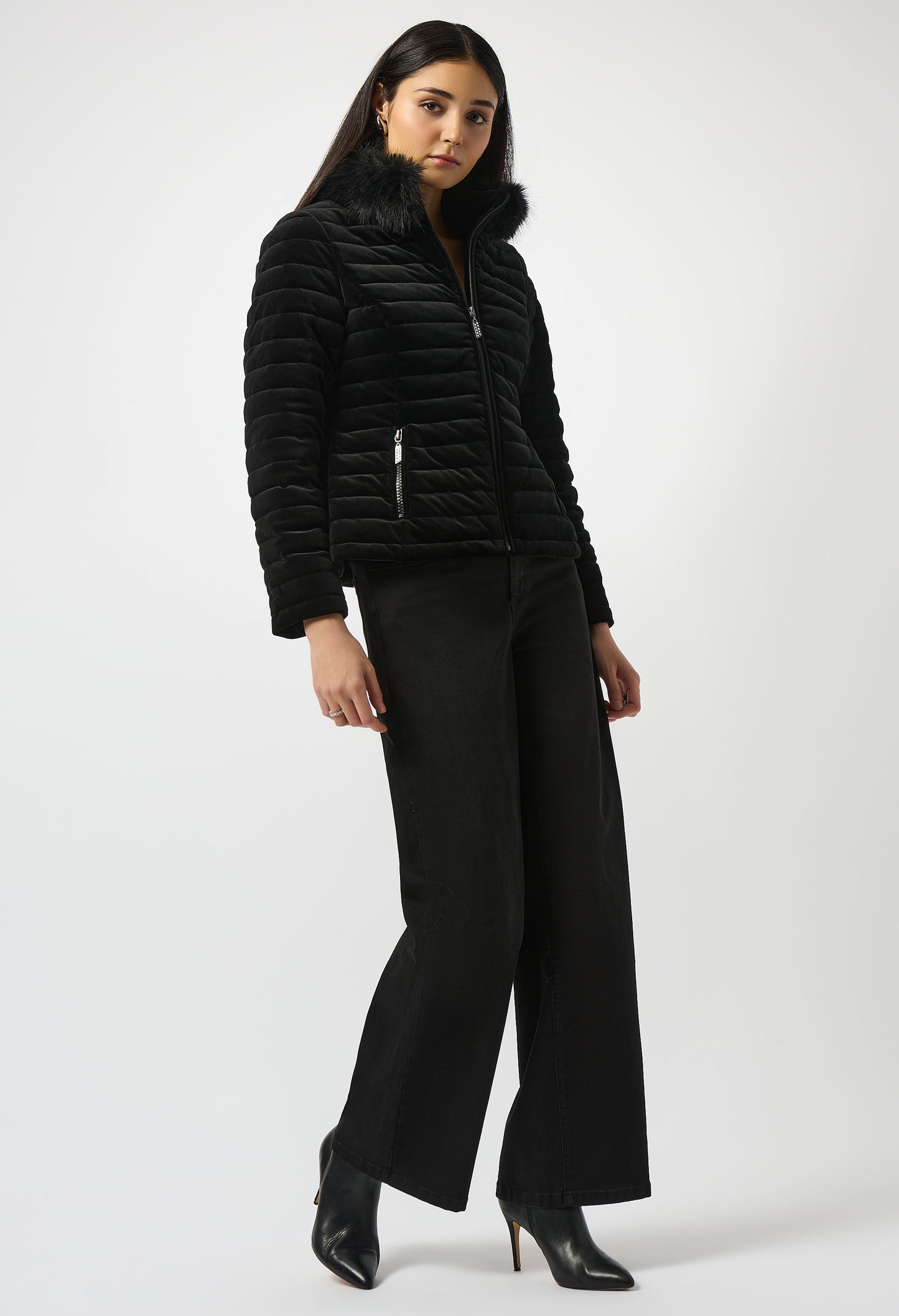 Puffer Jacket With Fur Collar