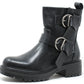 Black leather boot with buckles on a white background