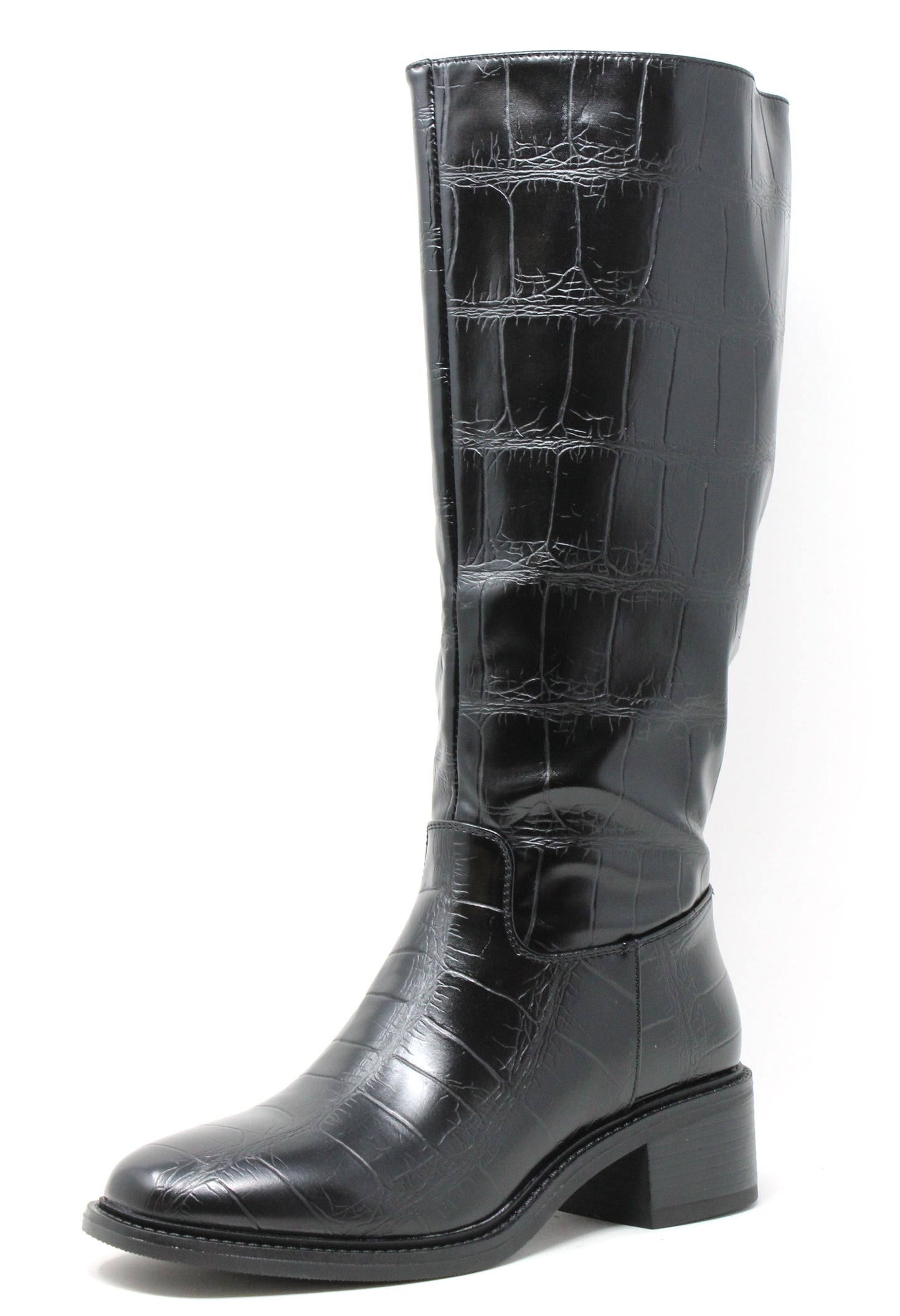 Croc Effect Knee High Boot
