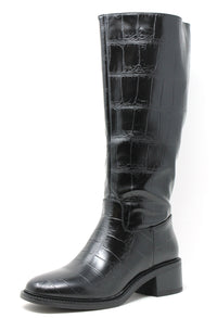 Croc Effect Knee High Boot