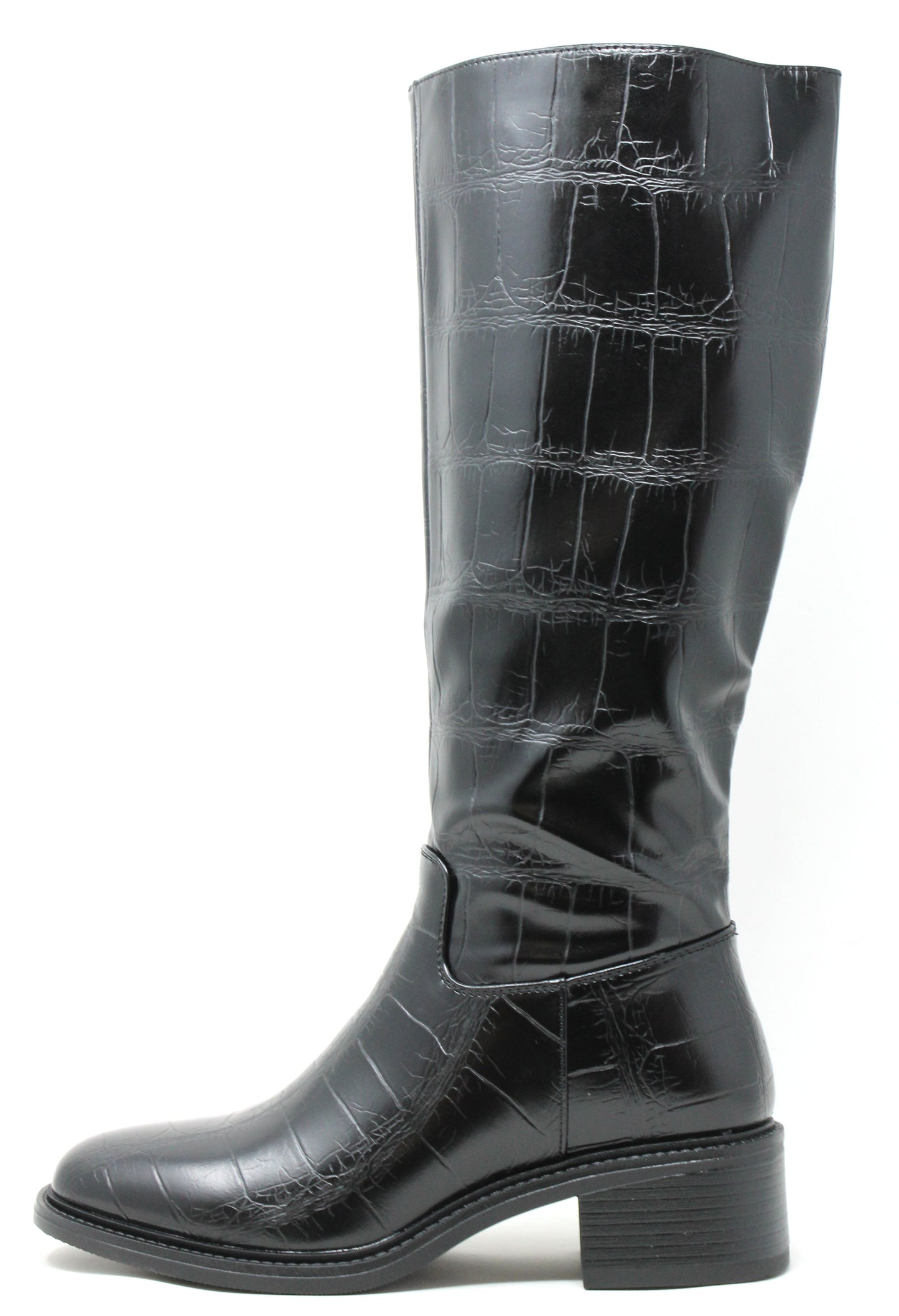 Croc Effect Knee High Boot