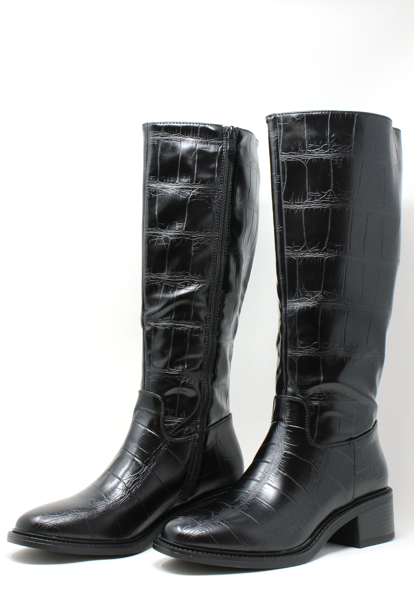 Croc Effect Knee High Boot