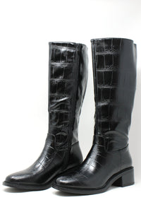 Croc Effect Knee High Boot