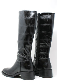 Croc Effect Knee High Boot