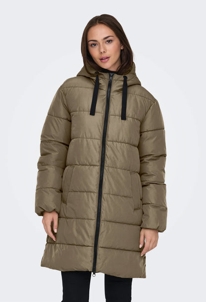 puffer coat with hood and pockets