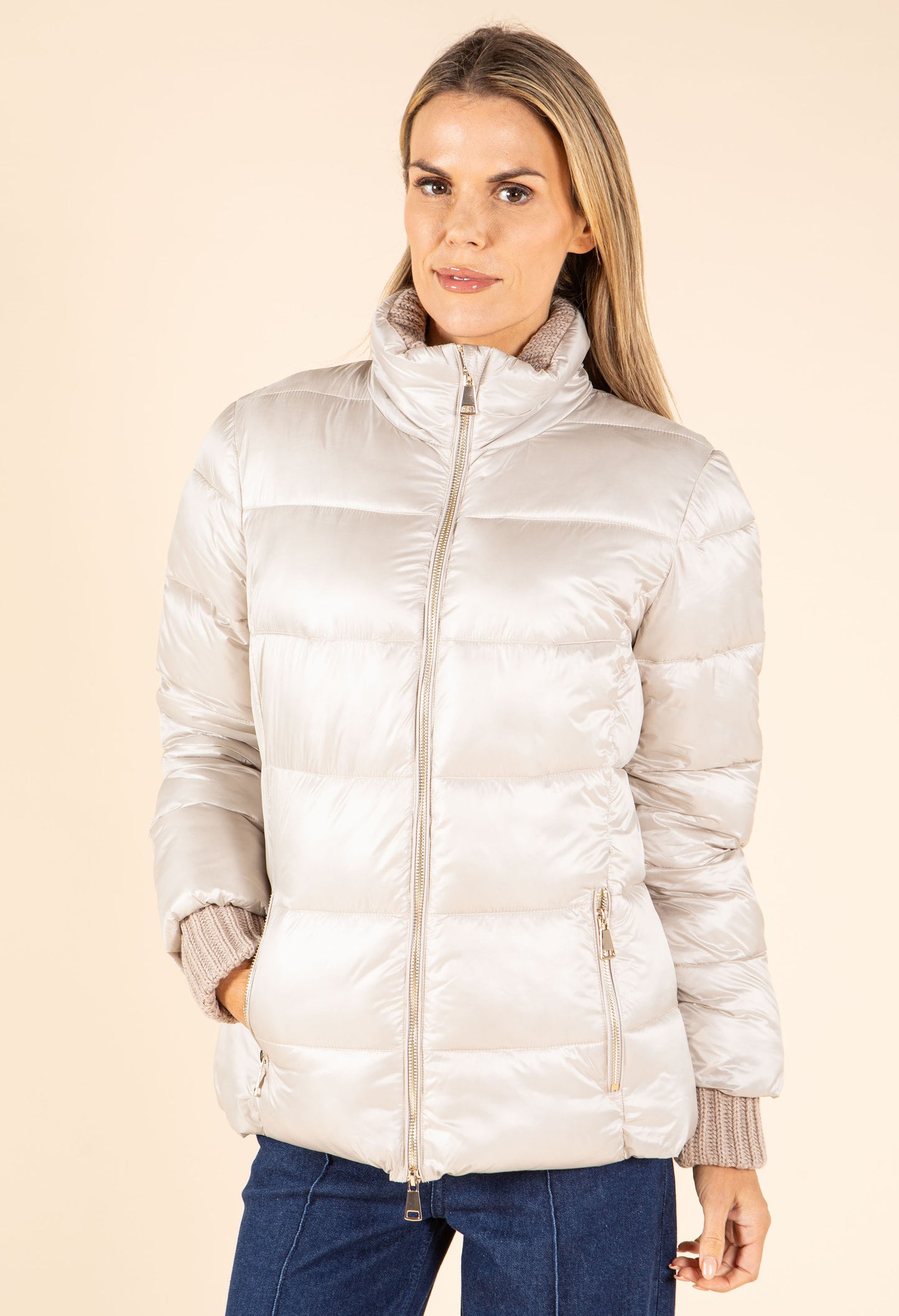 Puffer Coat with Knitted Details