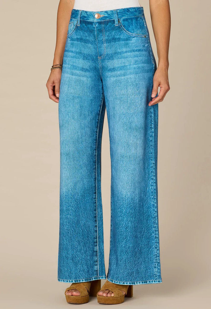 Skyrise French Terry Printed Wide Leg Knit Jeans