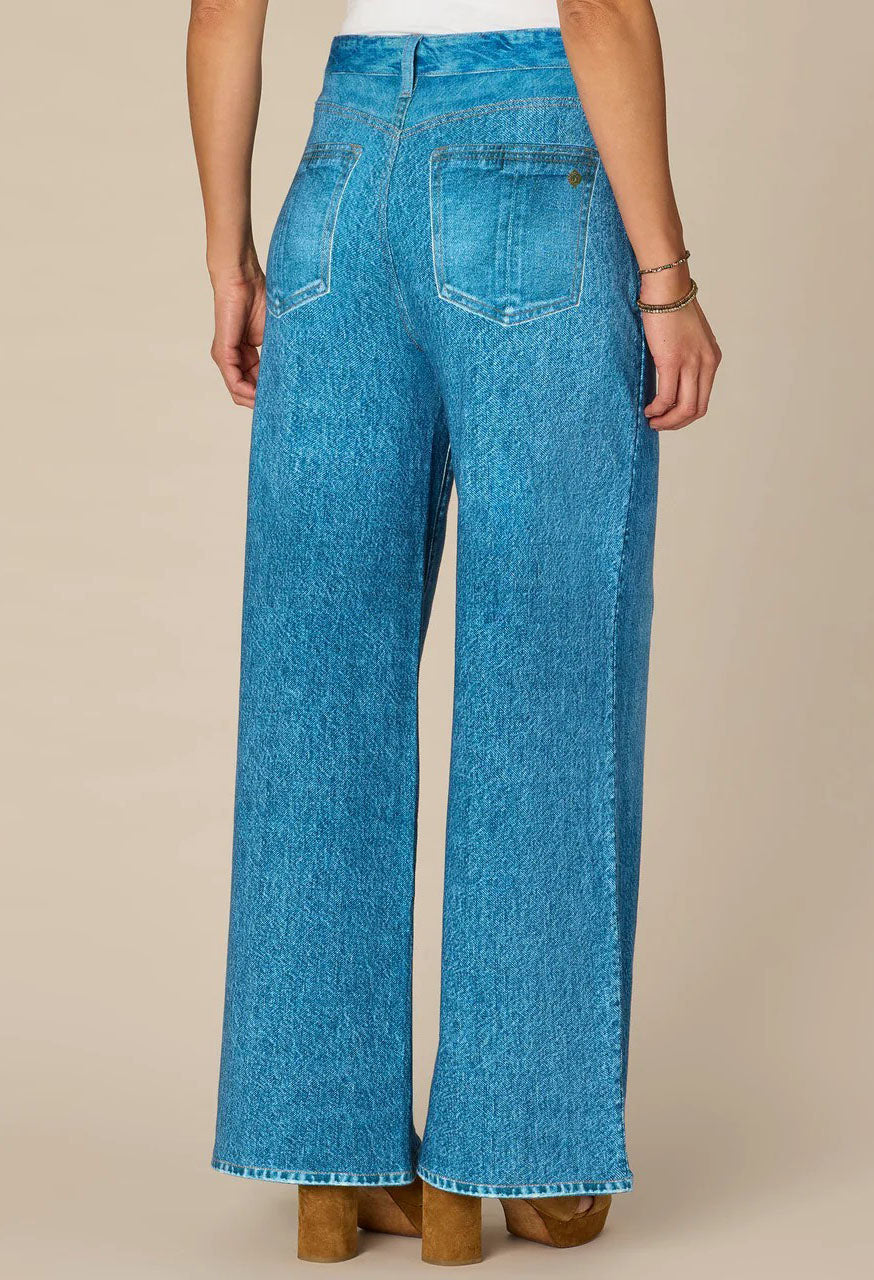 Skyrise French Terry Printed Wide Leg Knit Jeans