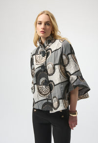 Abstract Collared Flare-sleeve