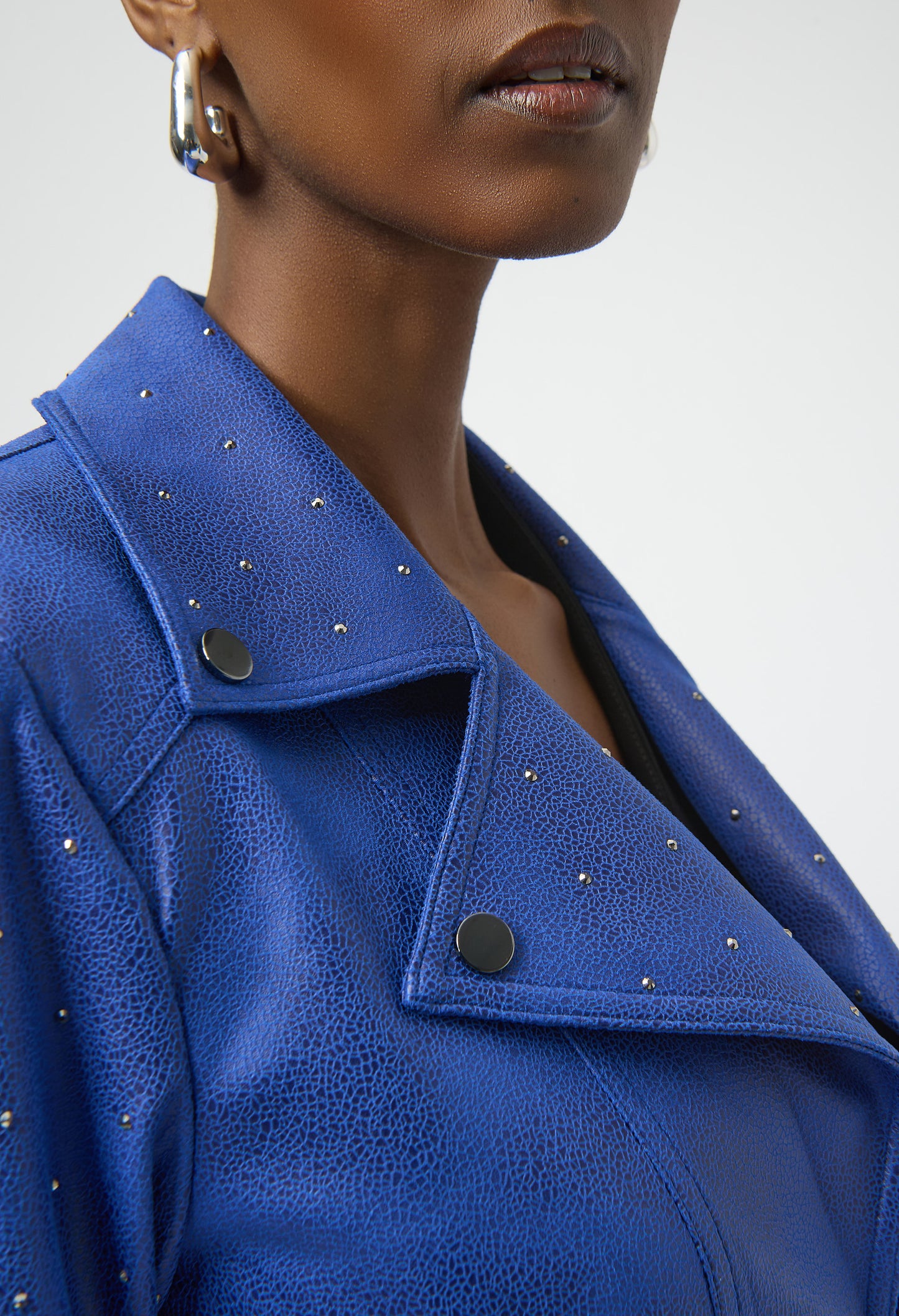 Foiled Faux Suede Jacket With Rhinestone