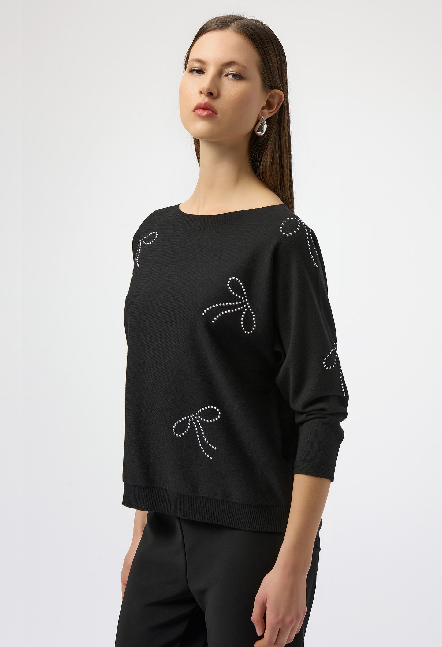 Jewel Embellished Boat Neck Pullover