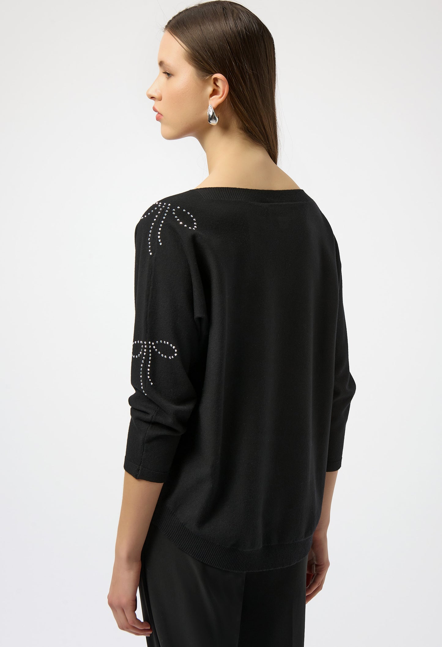 Jewel Embellished Boat Neck Pullover