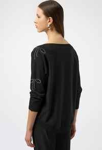Jewel Embellished Boat Neck Pullover