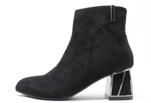 Microfibre Ankle Boot with Steel Trim Heel