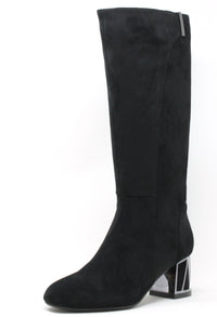 Black knee-high boot on a white background