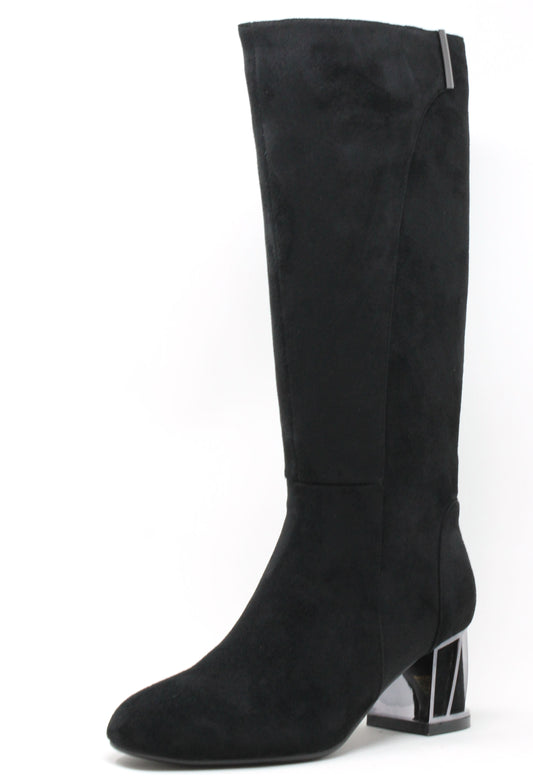 Black knee-high boot on a white background