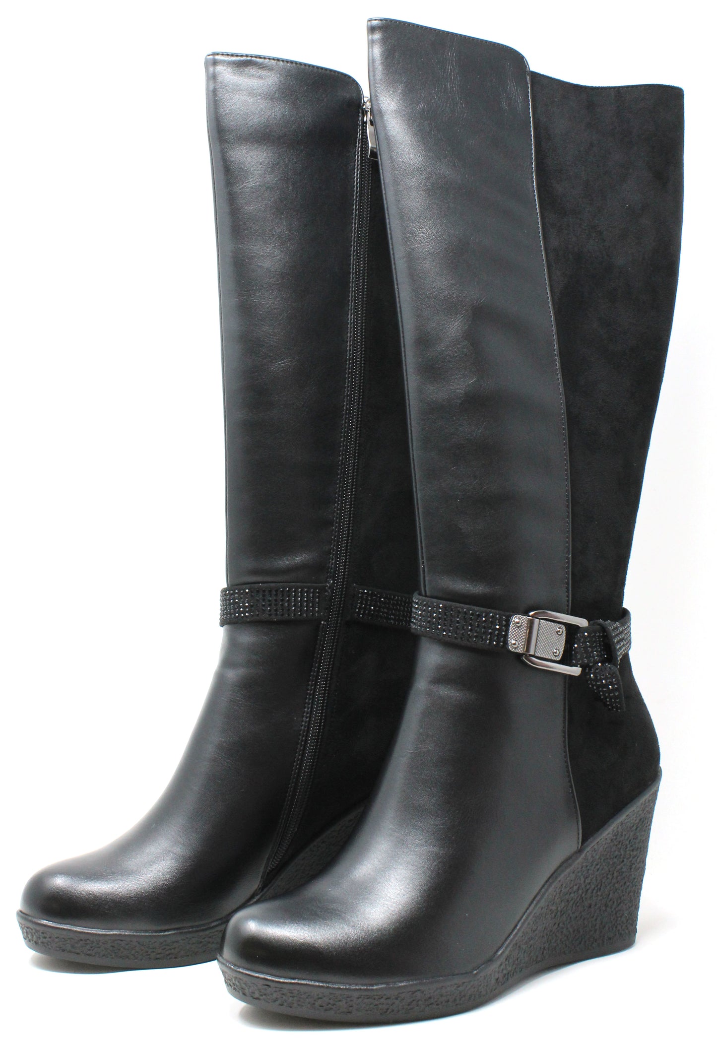 Diamante Buckle Knee High Boot
