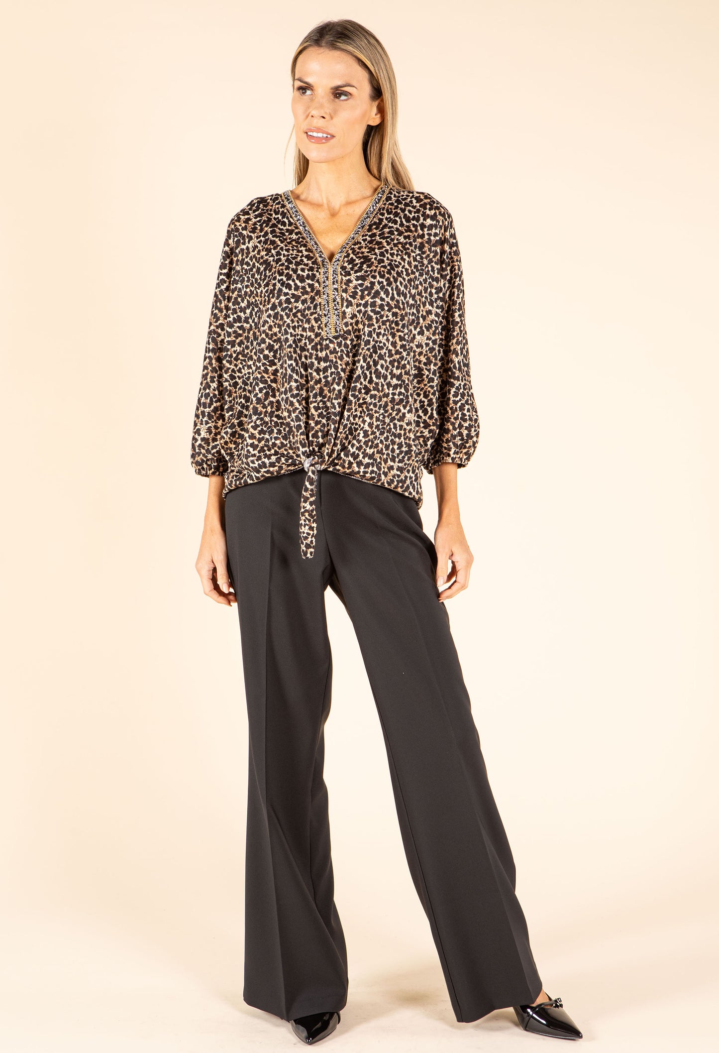 Diamante Trim Leopard Blouse