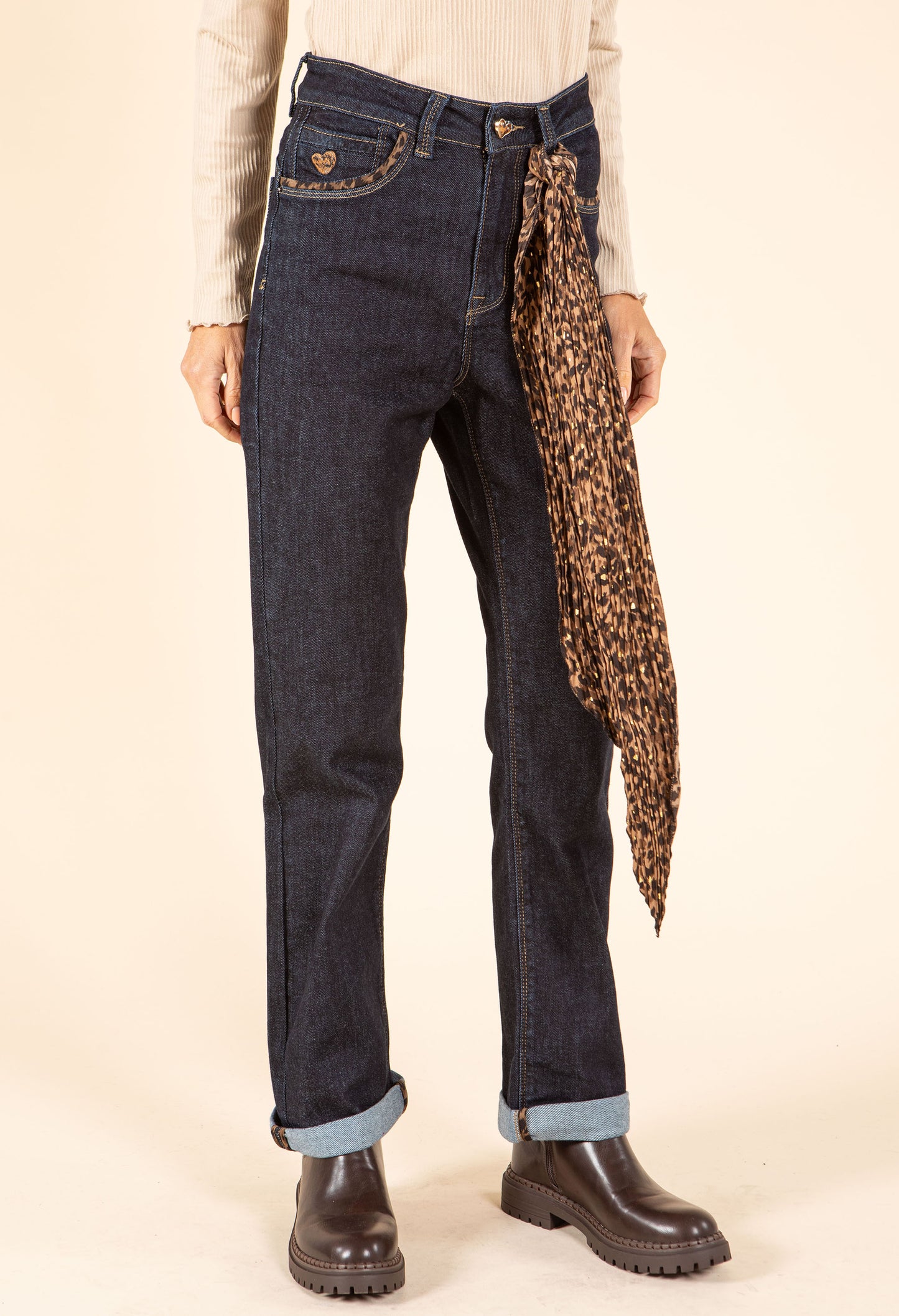 Leopard Trim Jeans