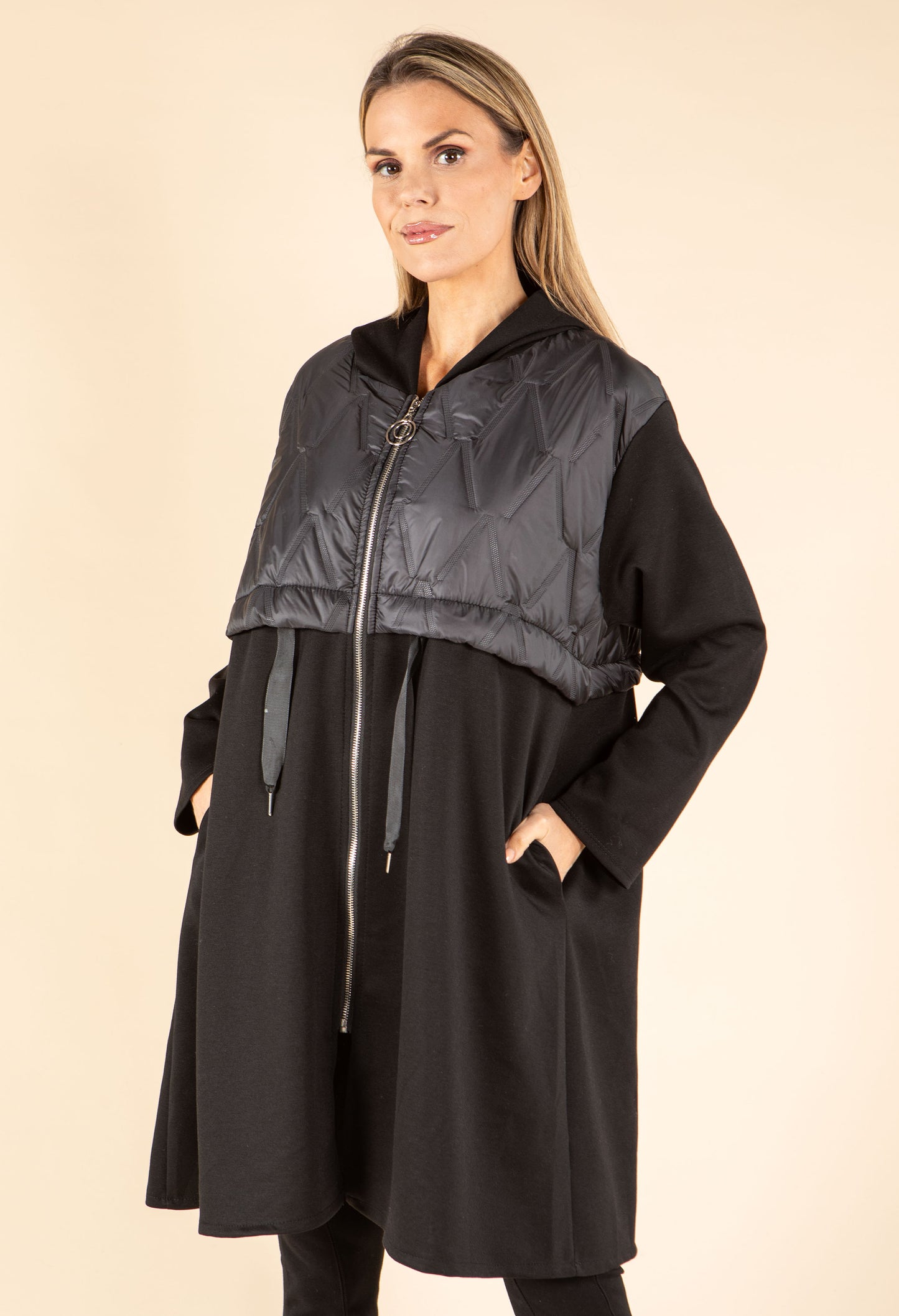 Longline Quilted Detail Hooded Jacket