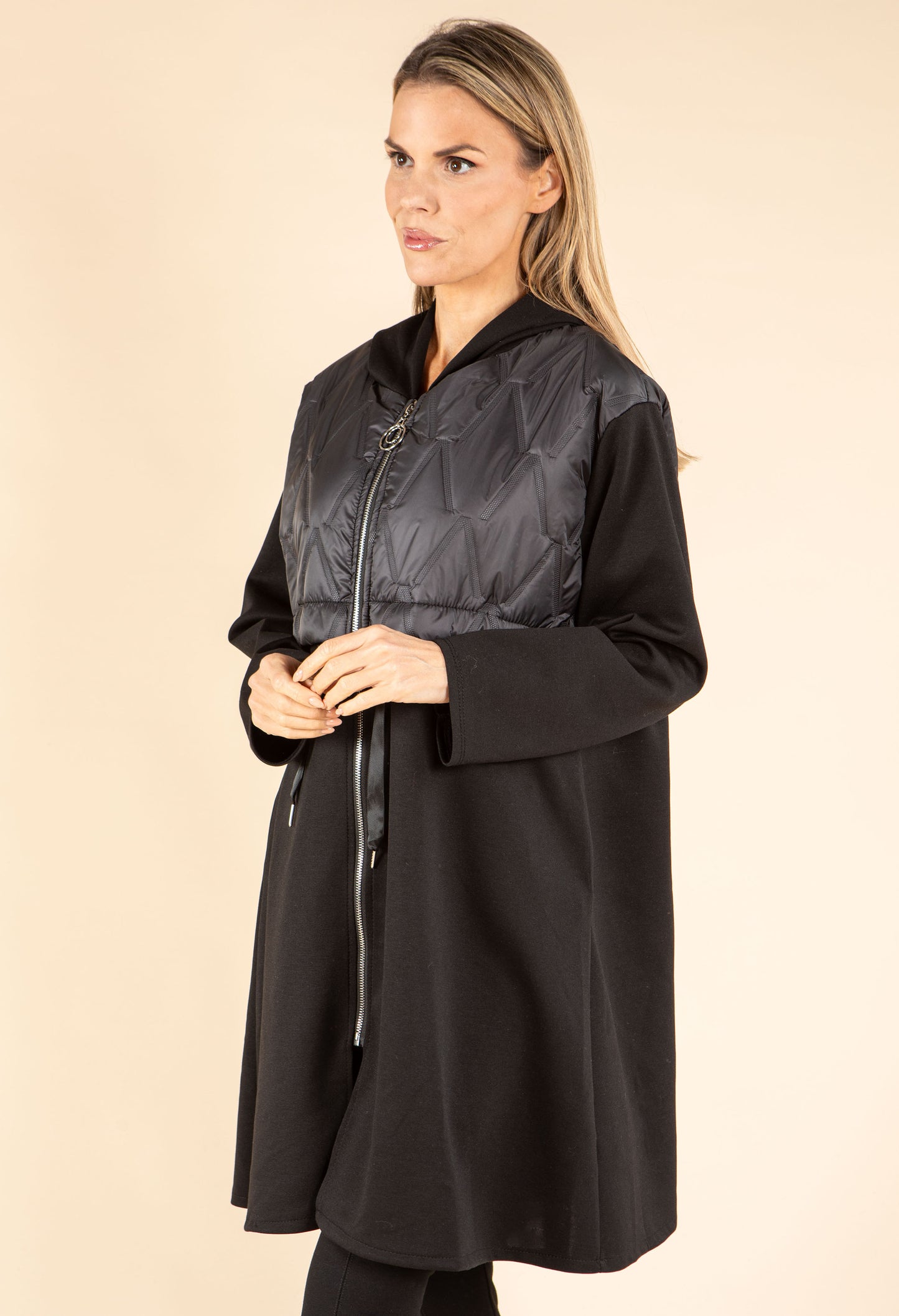 Longline Quilted Detail Hooded Jacket