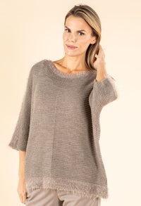 Ribbed Wool-Blend Knit Jumper with Fluffy Trim