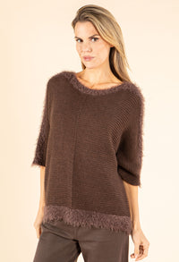 Ribbed Wool-Blend Knit Jumper with Fluffy Trim