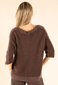 Ribbed Wool-Blend Knit Jumper with Fluffy Trim