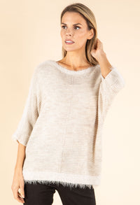 Ribbed Wool-Blend Knit Jumper with Fluffy Trim