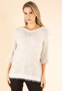 Ribbed Wool-Blend Knit Jumper with Fluffy Trim