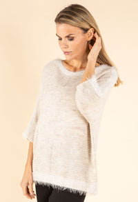 Ribbed Wool-Blend Knit Jumper with Fluffy Trim