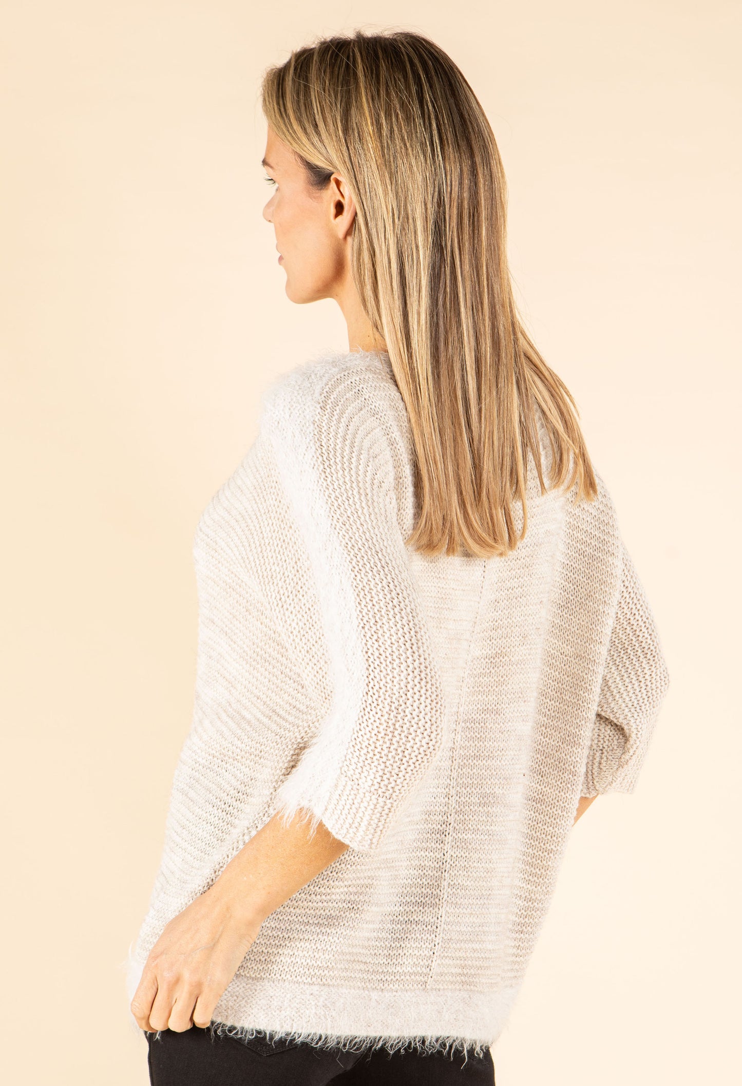 Ribbed Wool-Blend Knit Jumper with Fluffy Trim