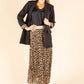 Pleated Leopard Midi Skirt