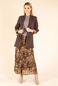 Pleated Leopard Midi Skirt