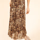 Pleated Leopard Midi Skirt