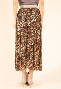 Pleated Leopard Midi Skirt