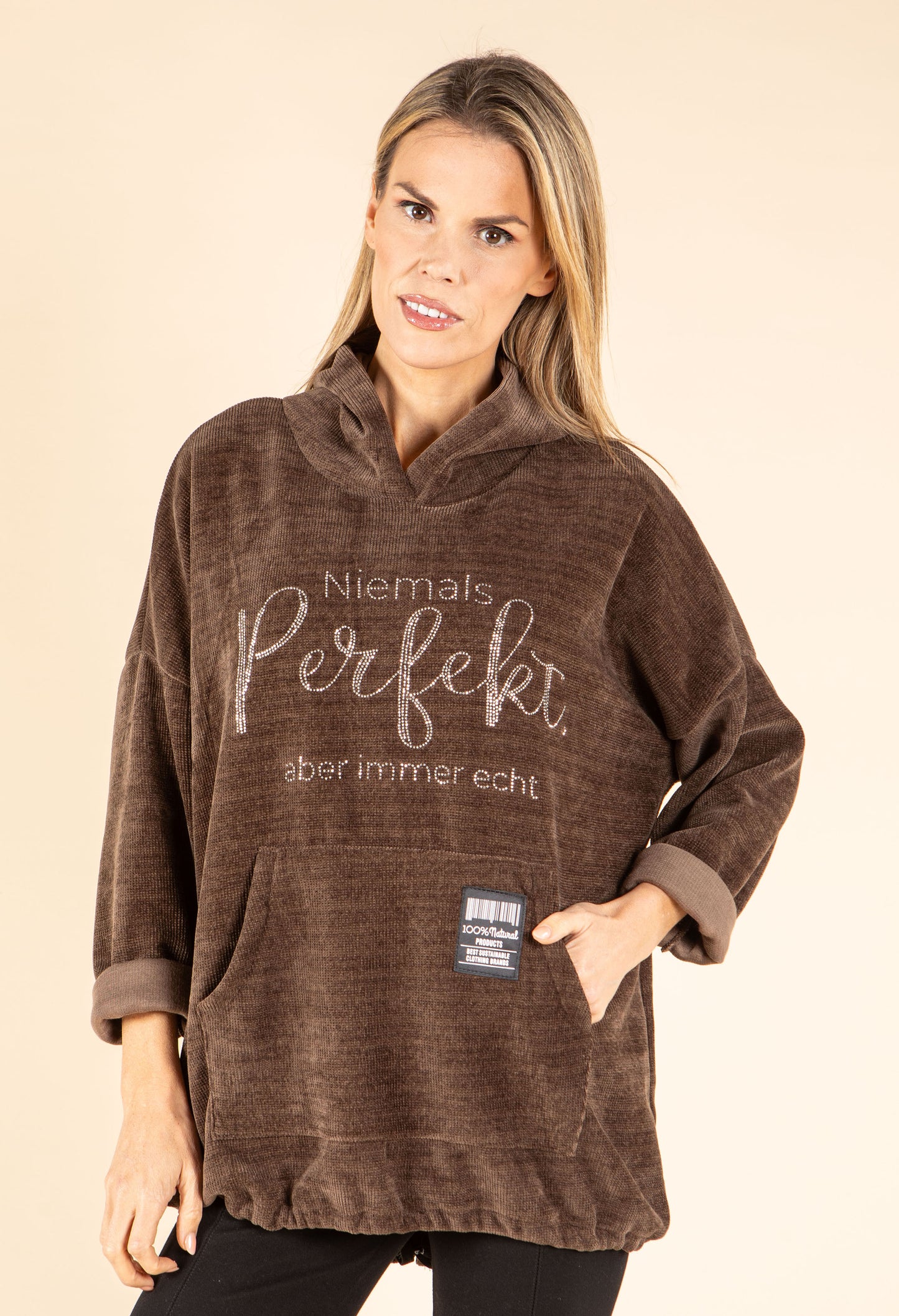 Diamante Soft Touch Longline Hoodie