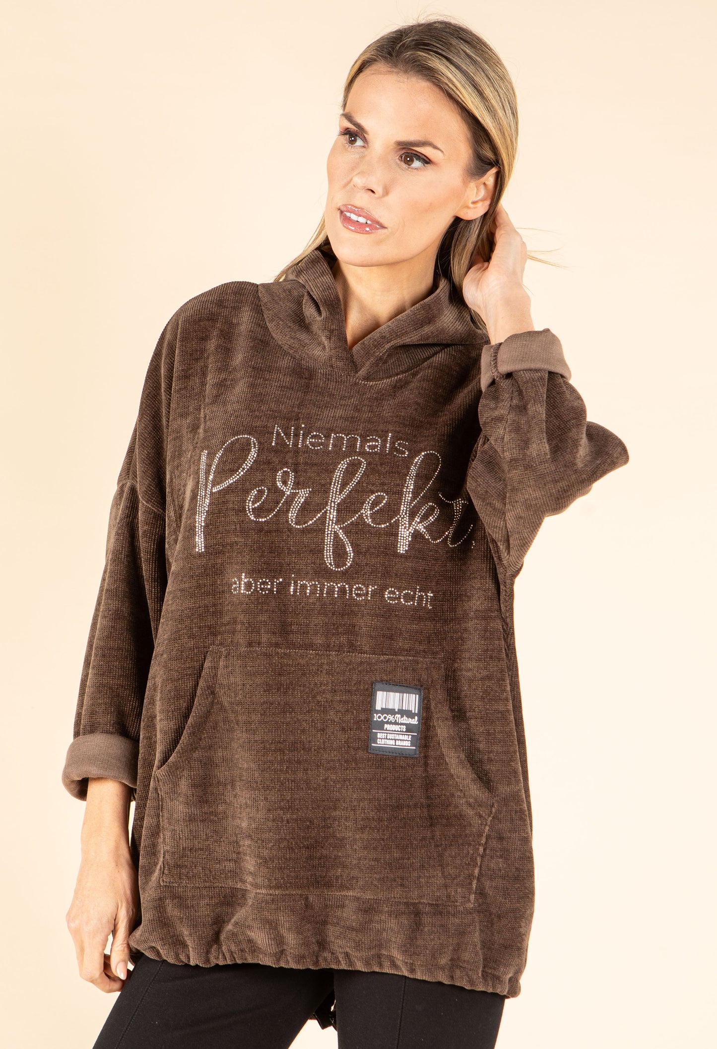 Diamante Soft Touch Longline Hoodie