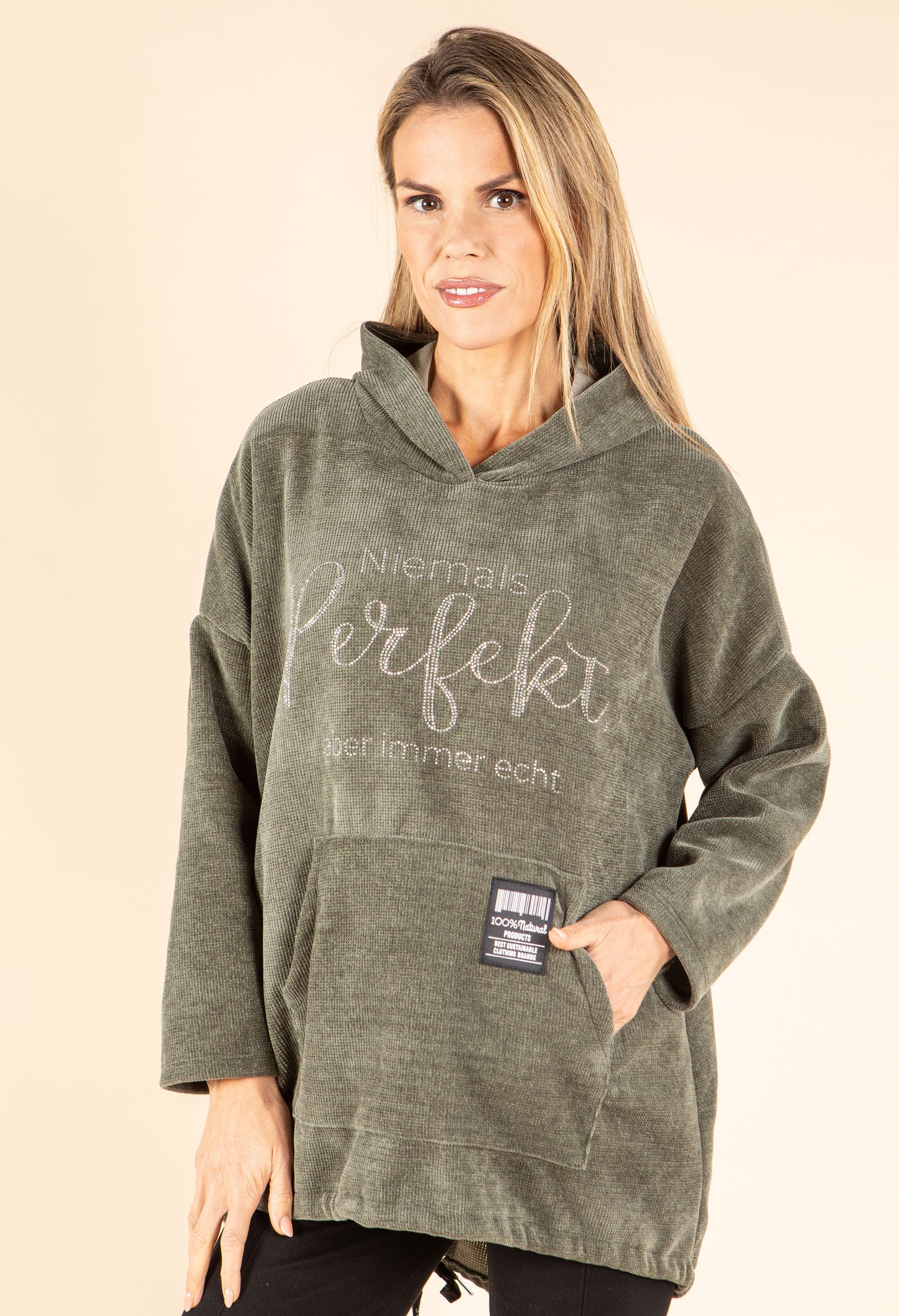 Diamante Soft Touch Longline Hoodie