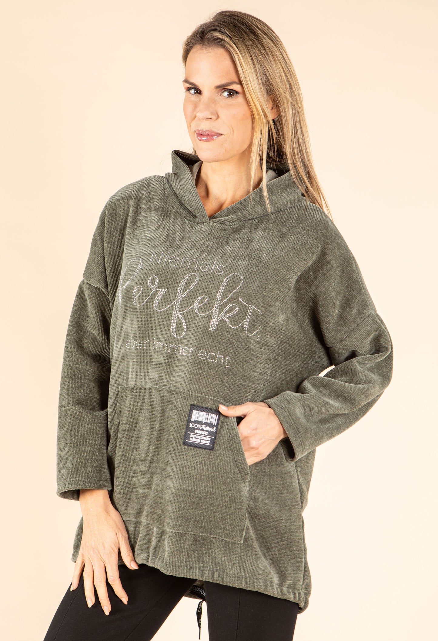 Diamante Soft Touch Longline Hoodie