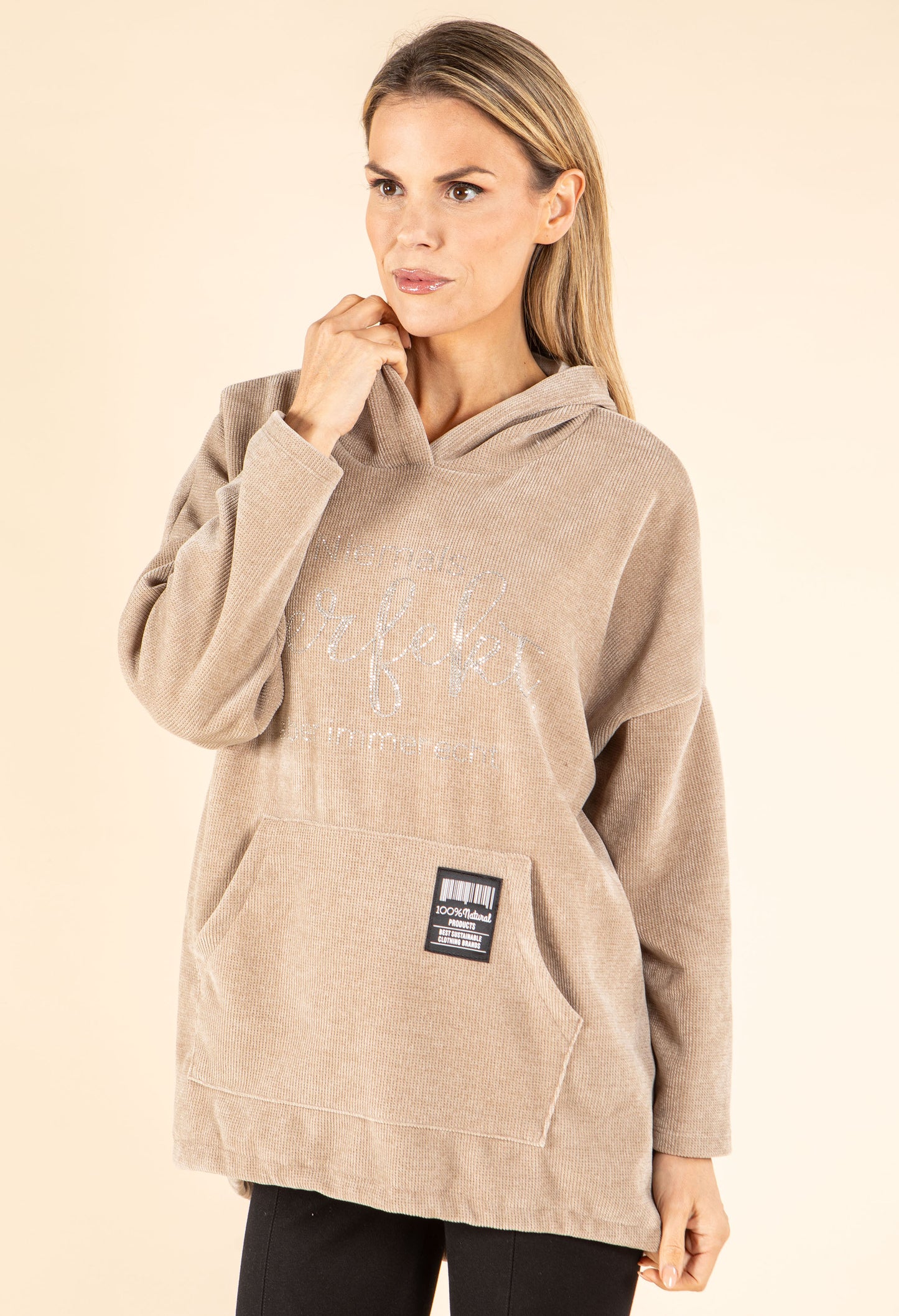 Diamante Soft Touch Longline Hoodie