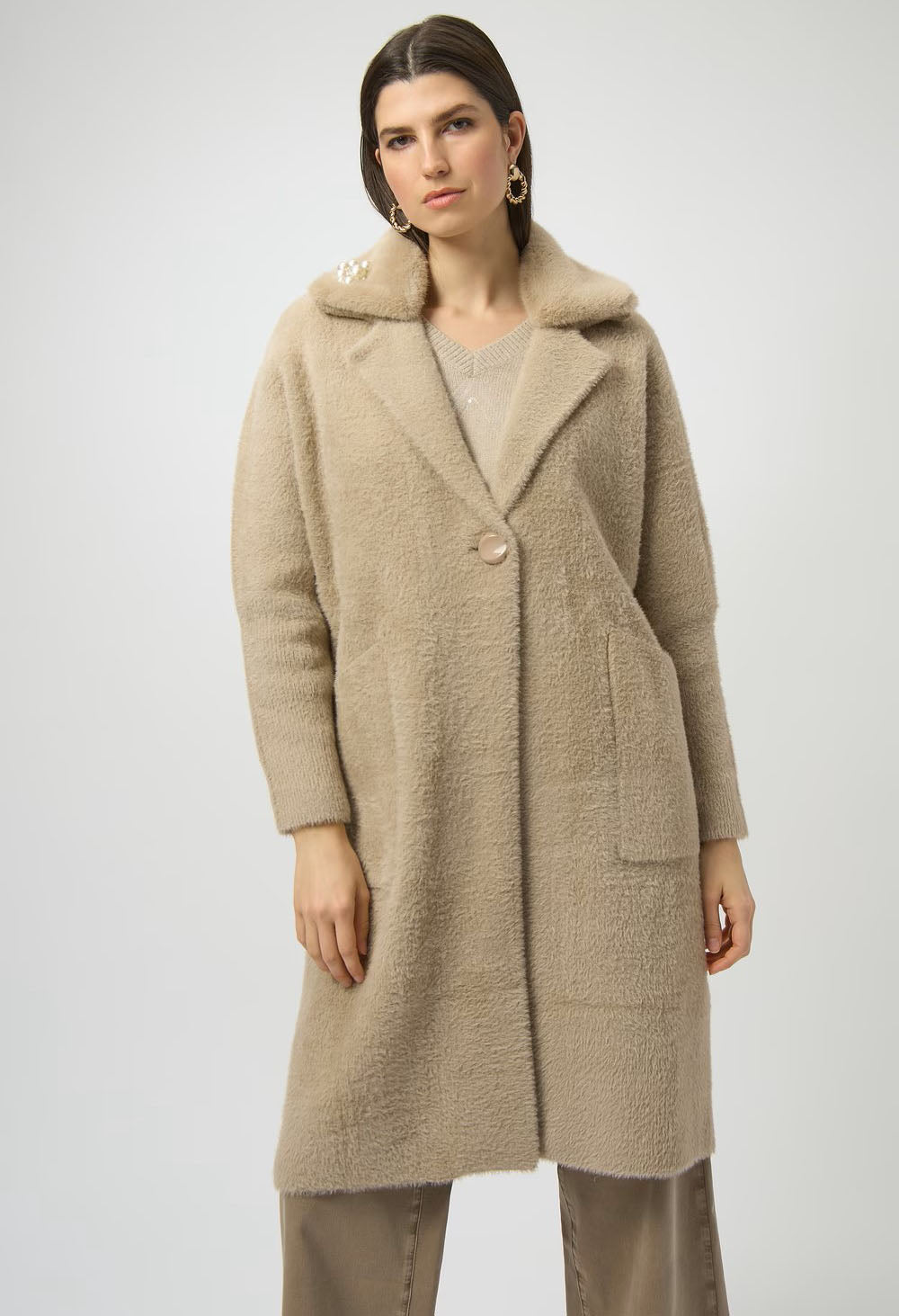 Feather Yarn And Faux Fur Coat