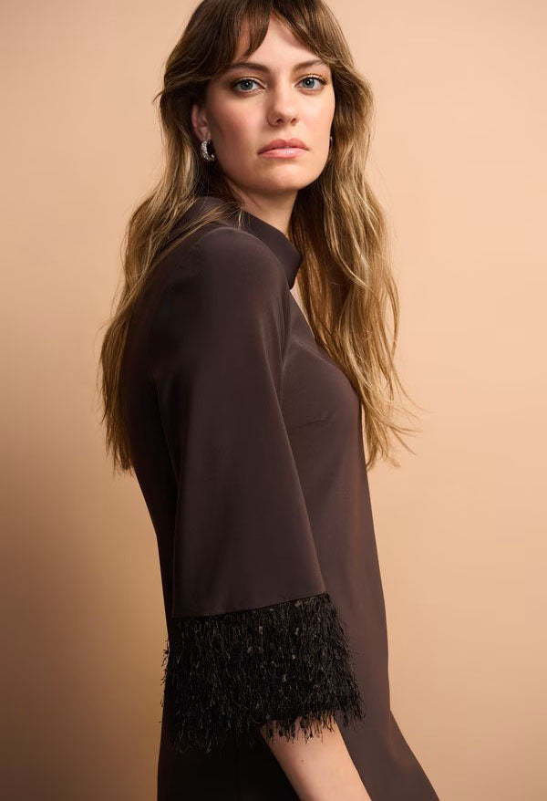 High-neck Knee-length Shift Dress