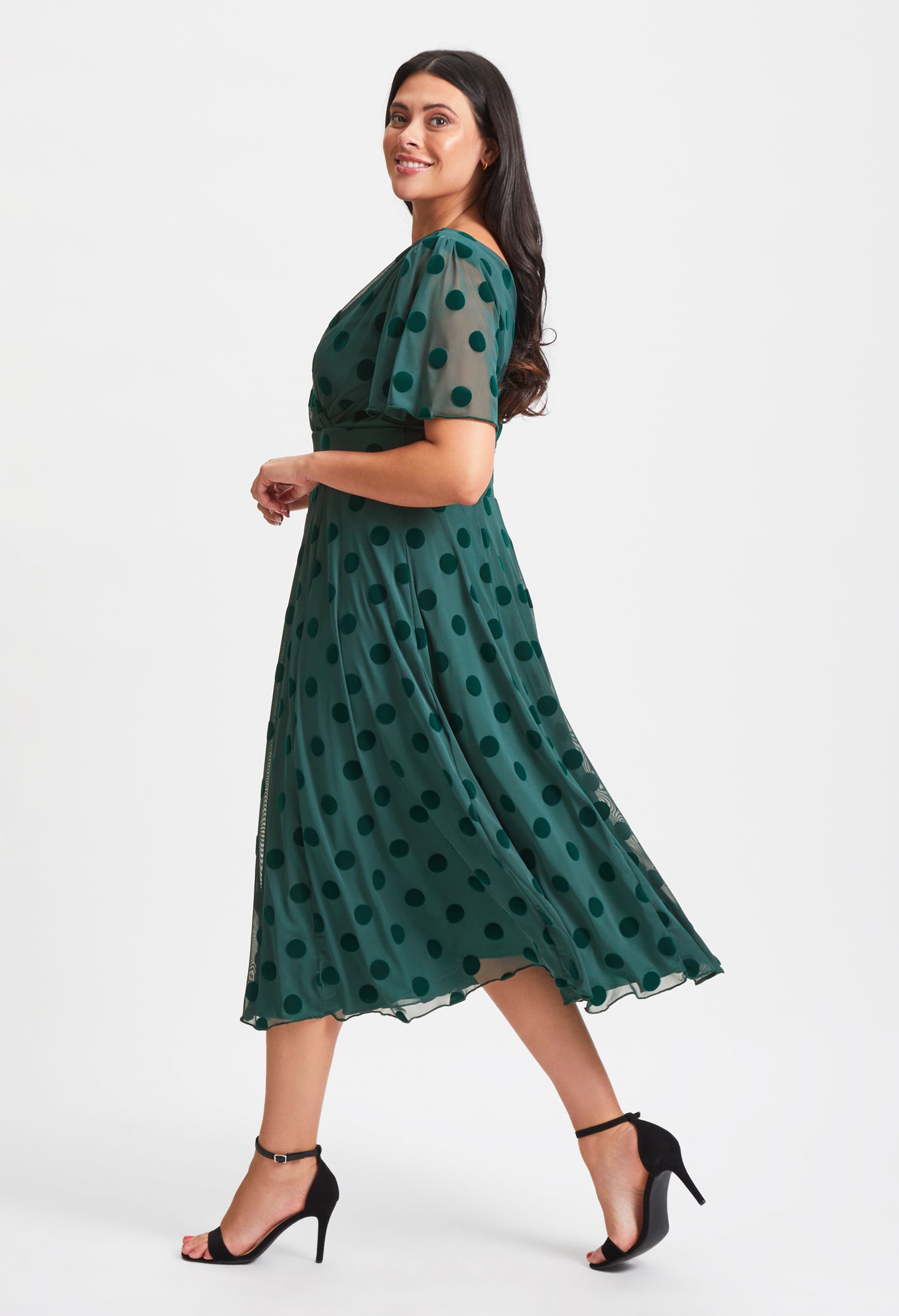 Victoria Dark Green Velvet Mesh Long Midi Dress