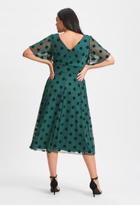 Victoria Dark Green Velvet Mesh Long Midi Dress