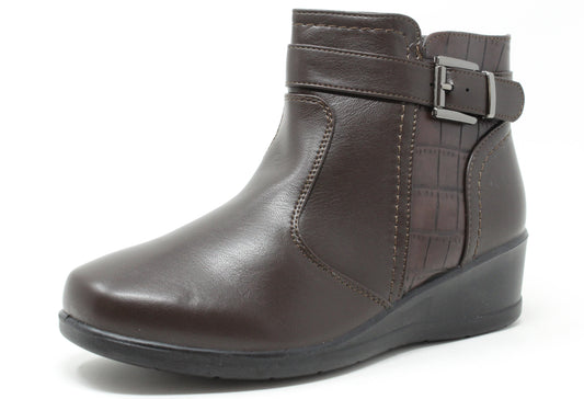 wedge ankle boot with croc detail and buckle