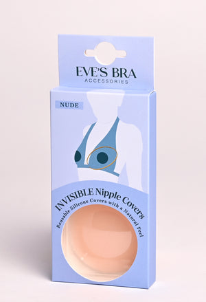 Eve's Bra Accessories Invisible Nipple Covers packaging on a light pink background