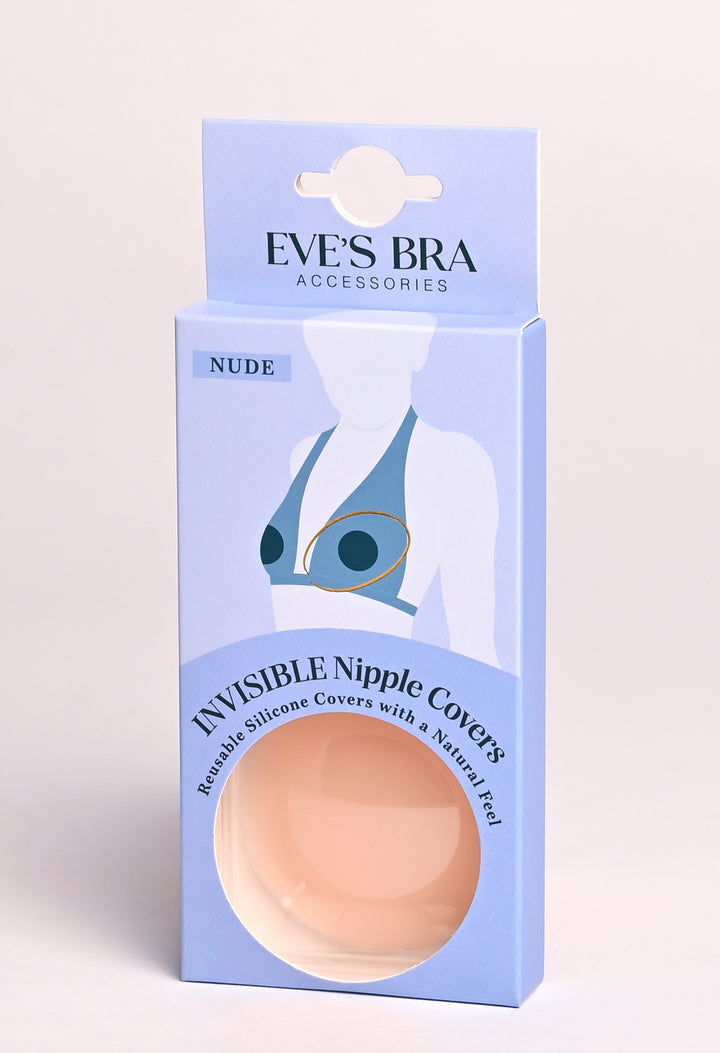 Eve's Bra Accessories Invisible Nipple Covers packaging on a light pink background